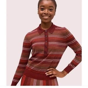 Kate Spade Metallic Stripe Sheer Polo Sweater XL